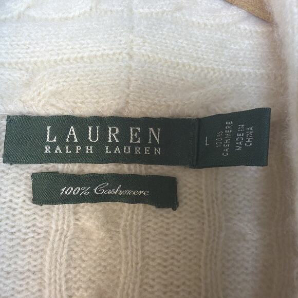 VTG Ralph Lauren Sweater Cardigan 100% cashmere Womens Large Cable Knit cream - Picture 8 of 14